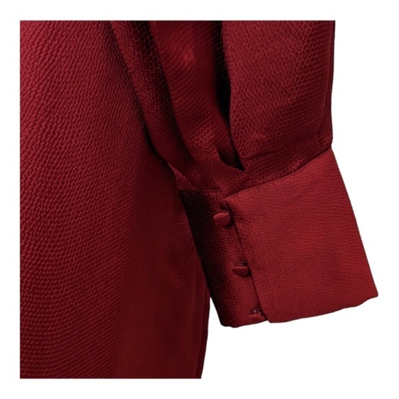 EXPRESS Burgundy Mock Neck textured satin look long Balloon Sleeve Dress size XS - Picture 9 of 10